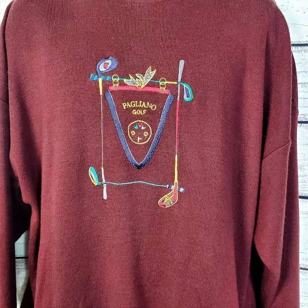 Vintage Pagliano Golf Sweater XXL Burgundy Mock Neck Pullover Korea Acrylic